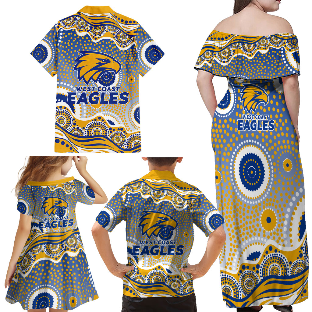 West Coast Eagles Family Matching Off Shoulder Maxi Dress and Hawaiian Shirt Aboriginal Dot Pattern - Football Mascot Heritage Pride