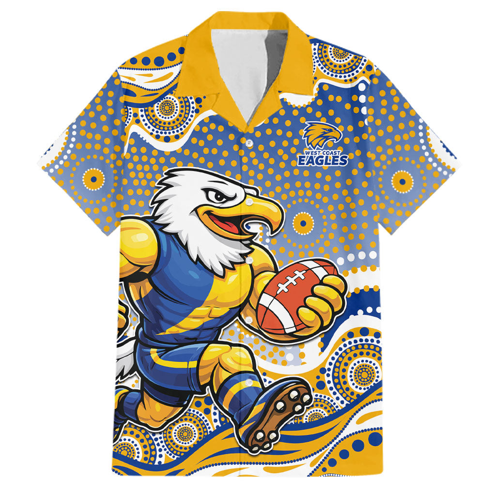West Coast Eagles Family Matching Off Shoulder Short Dress and Hawaiian Shirt Aboriginal Dot Pattern - Football Mascot Heritage Pride