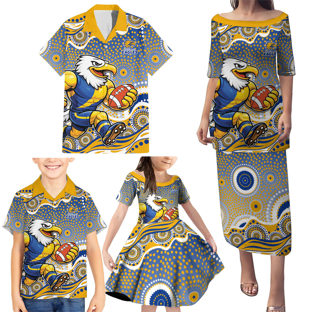 West Coast Eagles Family Matching Puletasi and Hawaiian Shirt Aboriginal Dot Pattern - Football Mascot Heritage Pride