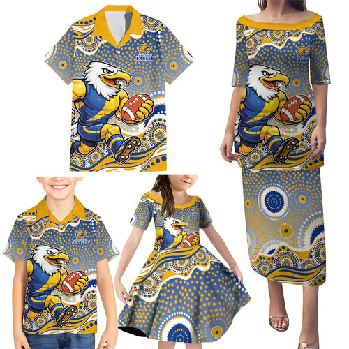 West Coast Eagles Family Matching Puletasi and Hawaiian Shirt Aboriginal Dot Pattern - Football Mascot Heritage Pride