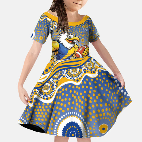 West Coast Eagles Family Matching Puletasi and Hawaiian Shirt Aboriginal Dot Pattern - Football Mascot Heritage Pride