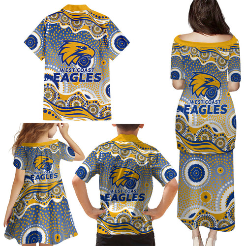 West Coast Eagles Family Matching Puletasi and Hawaiian Shirt Aboriginal Dot Pattern - Football Mascot Heritage Pride