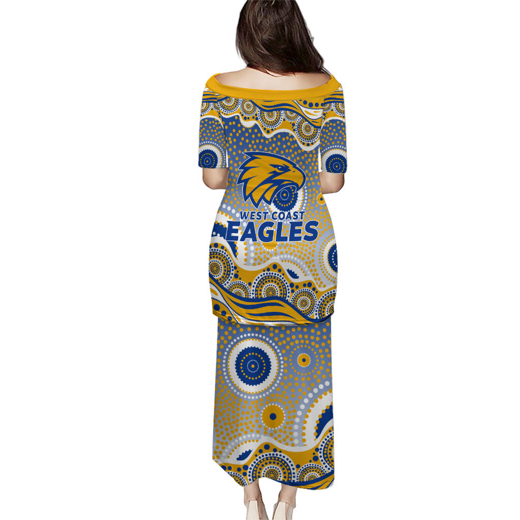 West Coast Eagles Family Matching Puletasi and Hawaiian Shirt Aboriginal Dot Pattern - Football Mascot Heritage Pride