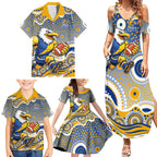 West Coast Eagles Family Matching Summer Maxi Dress and Hawaiian Shirt Aboriginal Dot Pattern - Football Mascot Heritage Pride