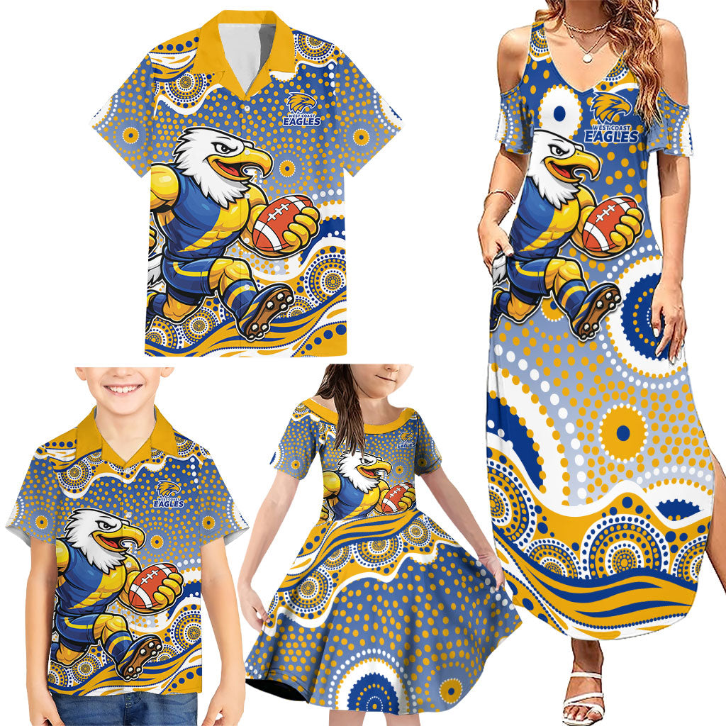West Coast Eagles Family Matching Summer Maxi Dress and Hawaiian Shirt Aboriginal Dot Pattern - Football Mascot Heritage Pride