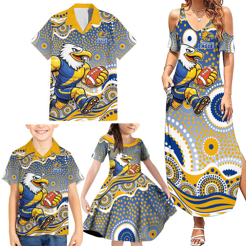 West Coast Eagles Family Matching Summer Maxi Dress and Hawaiian Shirt Aboriginal Dot Pattern - Football Mascot Heritage Pride