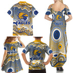 West Coast Eagles Family Matching Summer Maxi Dress and Hawaiian Shirt Aboriginal Dot Pattern - Football Mascot Heritage Pride