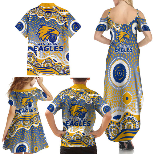 West Coast Eagles Family Matching Summer Maxi Dress and Hawaiian Shirt Aboriginal Dot Pattern - Football Mascot Heritage Pride