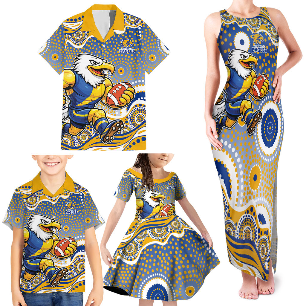 West Coast Eagles Family Matching Tank Maxi Dress and Hawaiian Shirt Aboriginal Dot Pattern - Football Mascot Heritage Pride