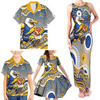 West Coast Eagles Family Matching Tank Maxi Dress and Hawaiian Shirt Aboriginal Dot Pattern - Football Mascot Heritage Pride