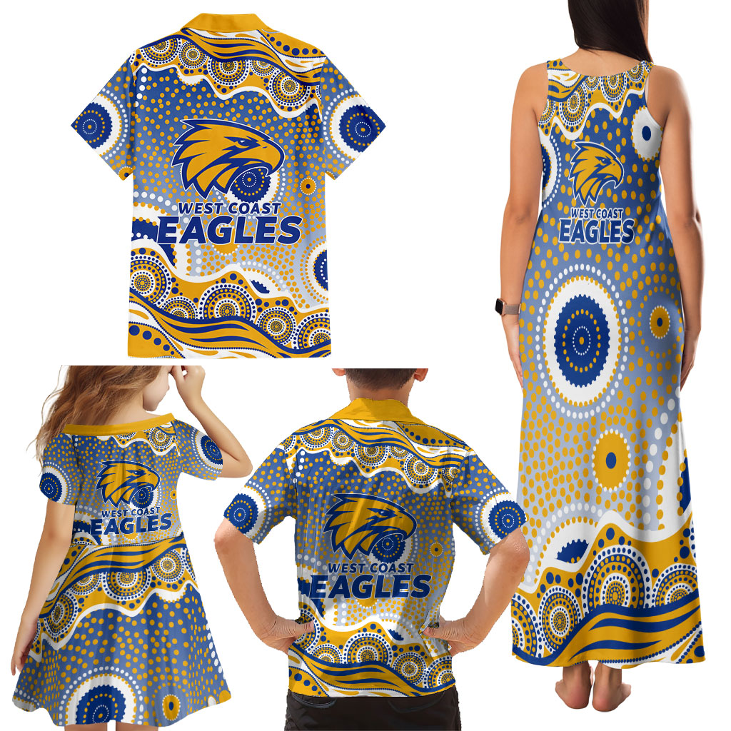 West Coast Eagles Family Matching Tank Maxi Dress and Hawaiian Shirt Aboriginal Dot Pattern - Football Mascot Heritage Pride