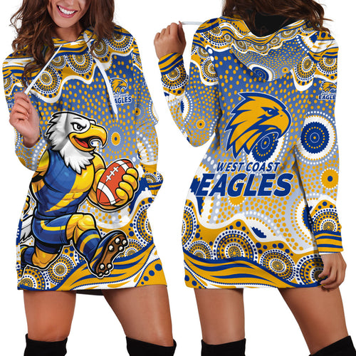 West Coast Eagles Hoodie Dress Aboriginal Dot Pattern - Football Mascot Heritage Pride