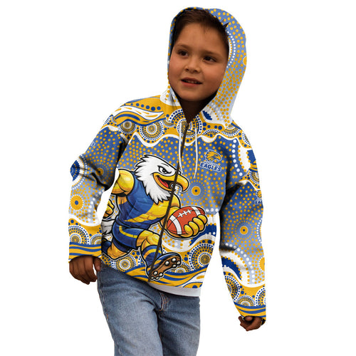 West Coast Eagles Kid Hoodie Aboriginal Dot Pattern - Football Mascot Heritage Pride