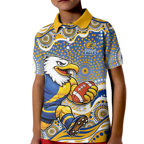 West Coast Eagles Kid Polo Shirt Aboriginal Dot Pattern - Football Mascot Heritage Pride