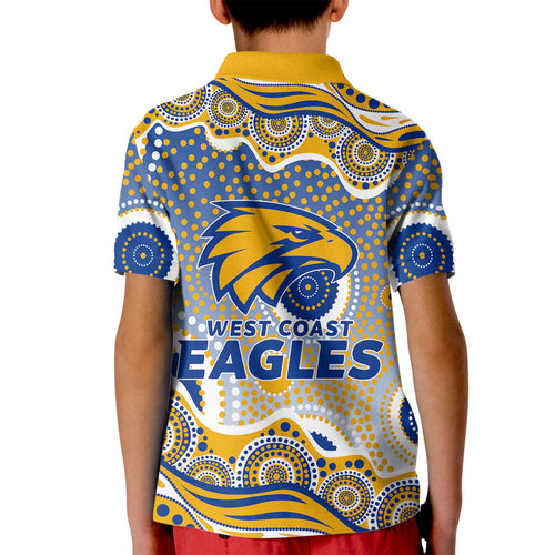 West Coast Eagles Kid Polo Shirt Aboriginal Dot Pattern - Football Mascot Heritage Pride