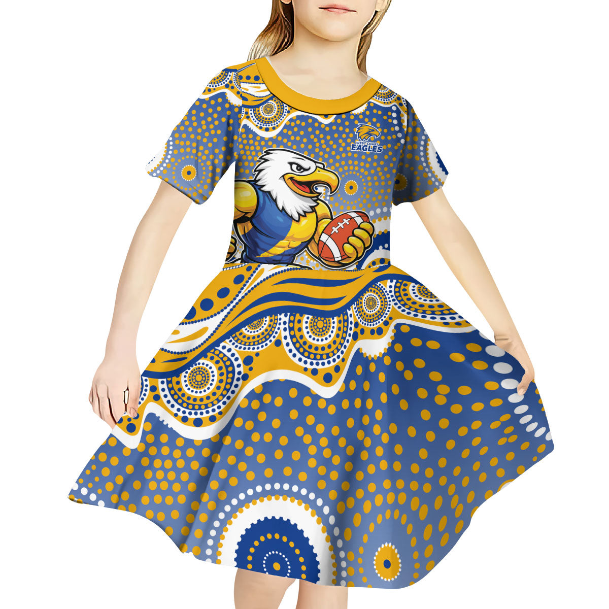 West Coast Eagles Kid Short Sleeve Dress Aboriginal Dot Pattern - Football Mascot Heritage Pride