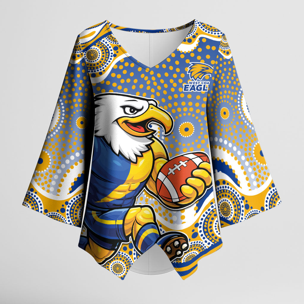 West Coast Eagles Kimono Sleeve Blouse Aboriginal Dot Pattern - Football Mascot Heritage Pride
