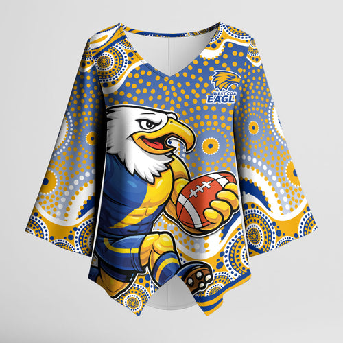 West Coast Eagles Kimono Sleeve Blouse Aboriginal Dot Pattern - Football Mascot Heritage Pride