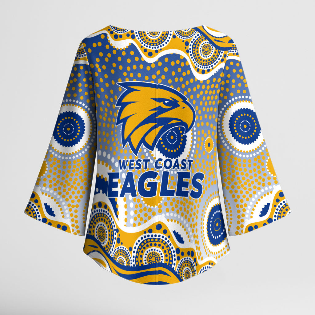 West Coast Eagles Kimono Sleeve Blouse Aboriginal Dot Pattern - Football Mascot Heritage Pride