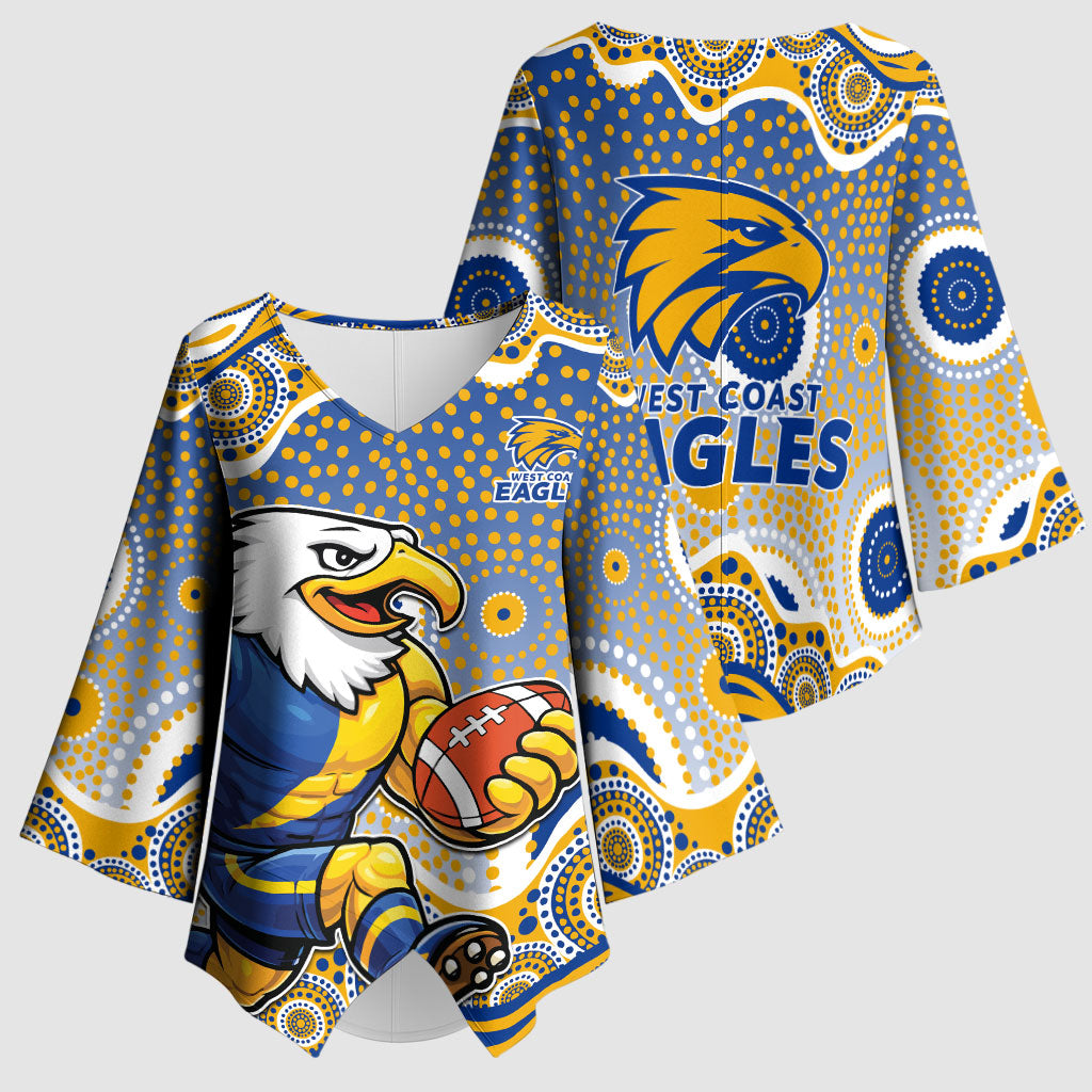 West Coast Eagles Kimono Sleeve Blouse Aboriginal Dot Pattern - Football Mascot Heritage Pride