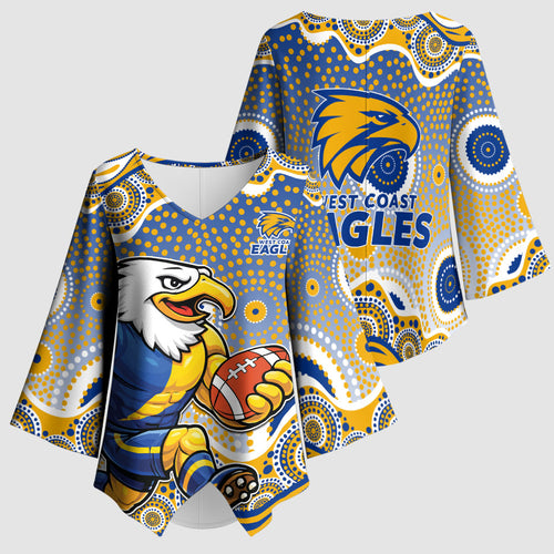 West Coast Eagles Kimono Sleeve Blouse Aboriginal Dot Pattern - Football Mascot Heritage Pride