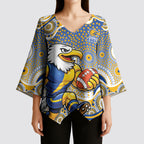 West Coast Eagles Kimono Sleeve Blouse Aboriginal Dot Pattern - Football Mascot Heritage Pride