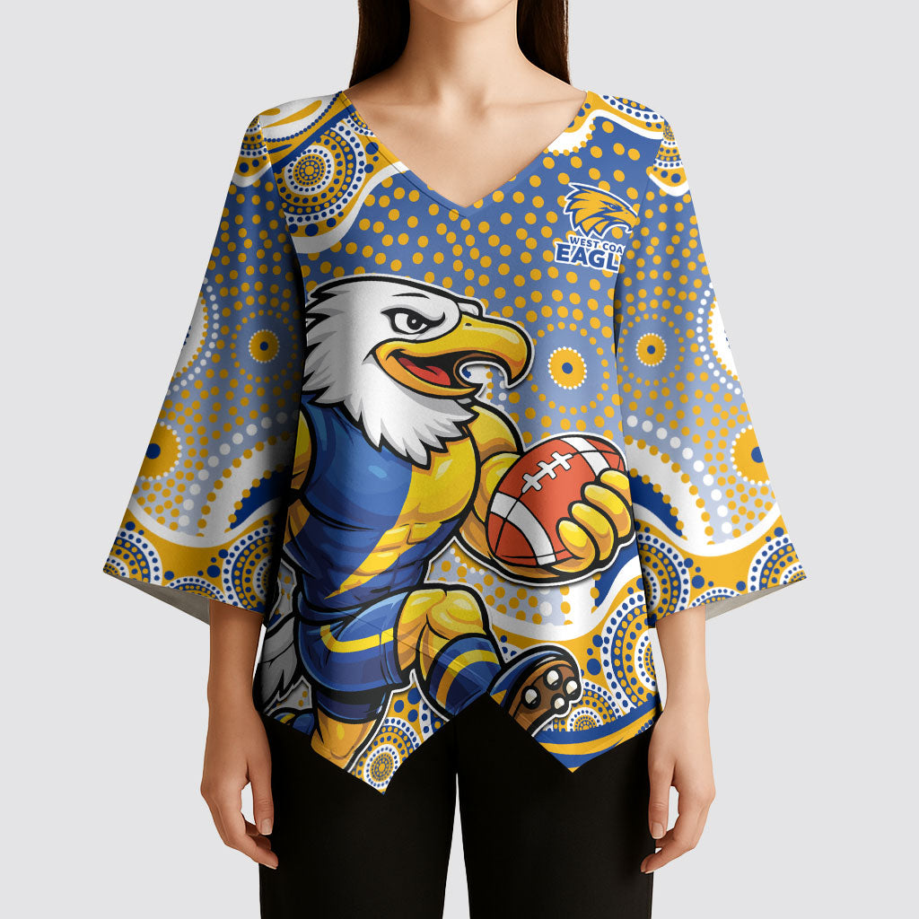 West Coast Eagles Kimono Sleeve Blouse Aboriginal Dot Pattern - Football Mascot Heritage Pride