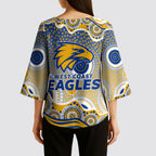 West Coast Eagles Kimono Sleeve Blouse Aboriginal Dot Pattern - Football Mascot Heritage Pride