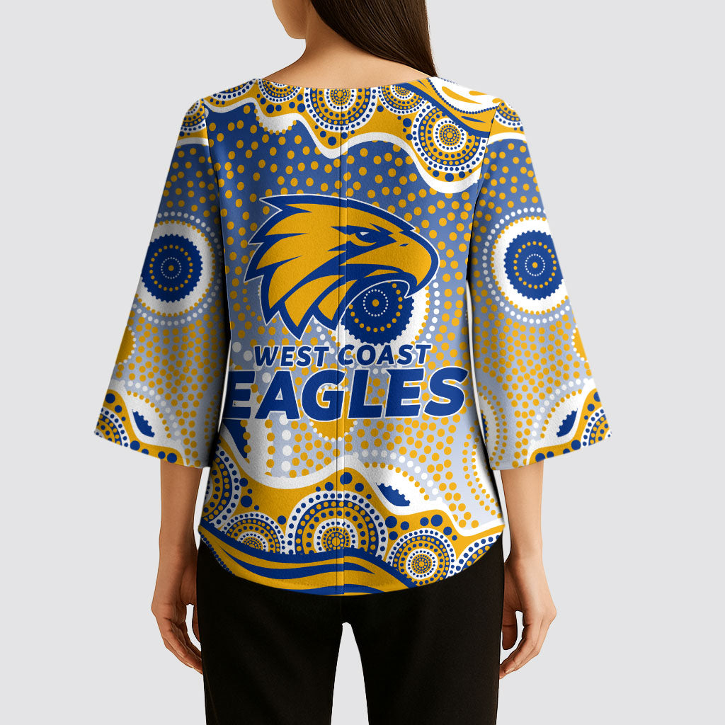 West Coast Eagles Kimono Sleeve Blouse Aboriginal Dot Pattern - Football Mascot Heritage Pride