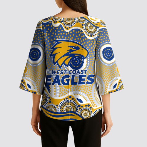 West Coast Eagles Kimono Sleeve Blouse Aboriginal Dot Pattern - Football Mascot Heritage Pride