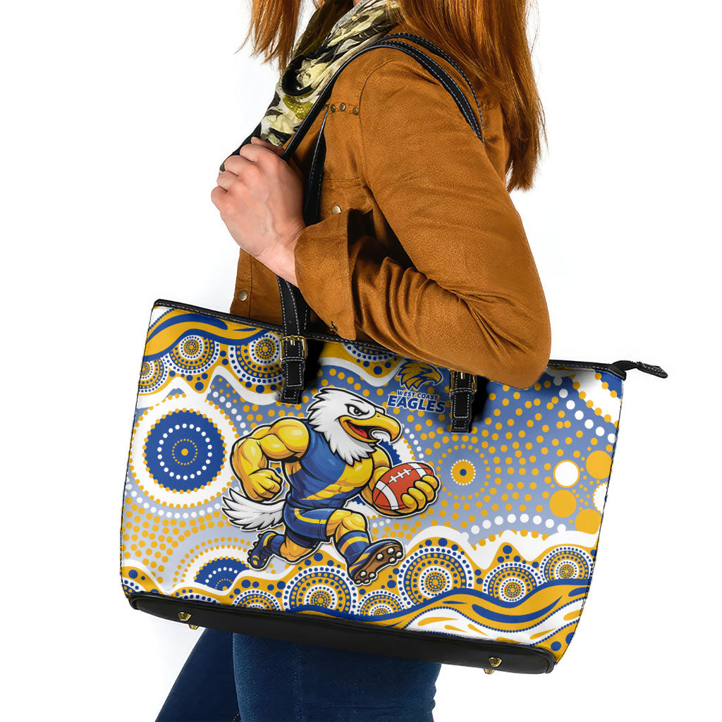 West Coast Eagles Leather Tote Bag Aboriginal Dot Pattern - Football Mascot Heritage Pride