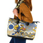 West Coast Eagles Leather Tote Bag Aboriginal Dot Pattern - Football Mascot Heritage Pride