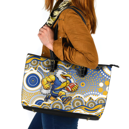 West Coast Eagles Leather Tote Bag Aboriginal Dot Pattern - Football Mascot Heritage Pride