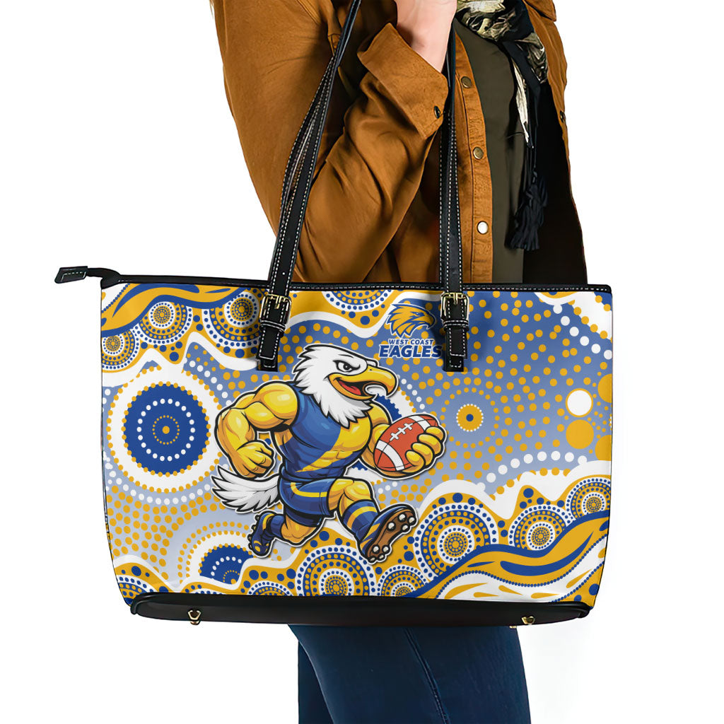 West Coast Eagles Leather Tote Bag Aboriginal Dot Pattern - Football Mascot Heritage Pride
