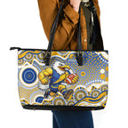 West Coast Eagles Leather Tote Bag Aboriginal Dot Pattern - Football Mascot Heritage Pride