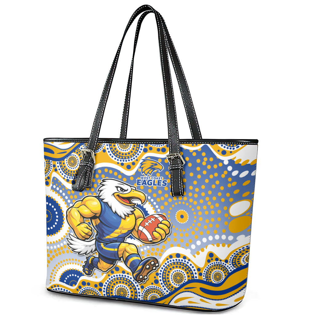 West Coast Eagles Leather Tote Bag Aboriginal Dot Pattern - Football Mascot Heritage Pride