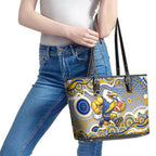 West Coast Eagles Leather Tote Bag Aboriginal Dot Pattern - Football Mascot Heritage Pride