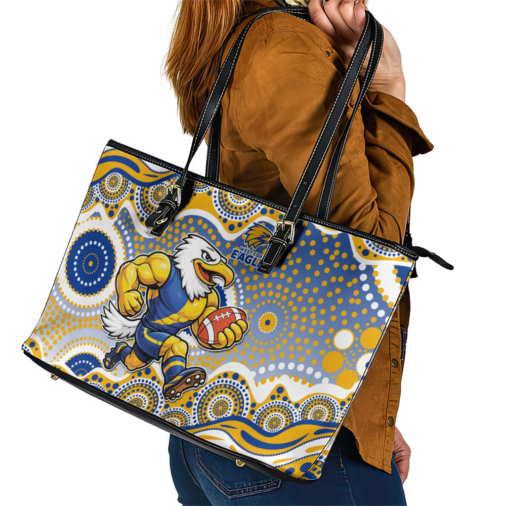 West Coast Eagles Leather Tote Bag Aboriginal Dot Pattern - Football Mascot Heritage Pride