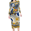 West Coast Eagles Long Sleeve Bodycon Dress Aboriginal Dot Pattern - Football Mascot Heritage Pride