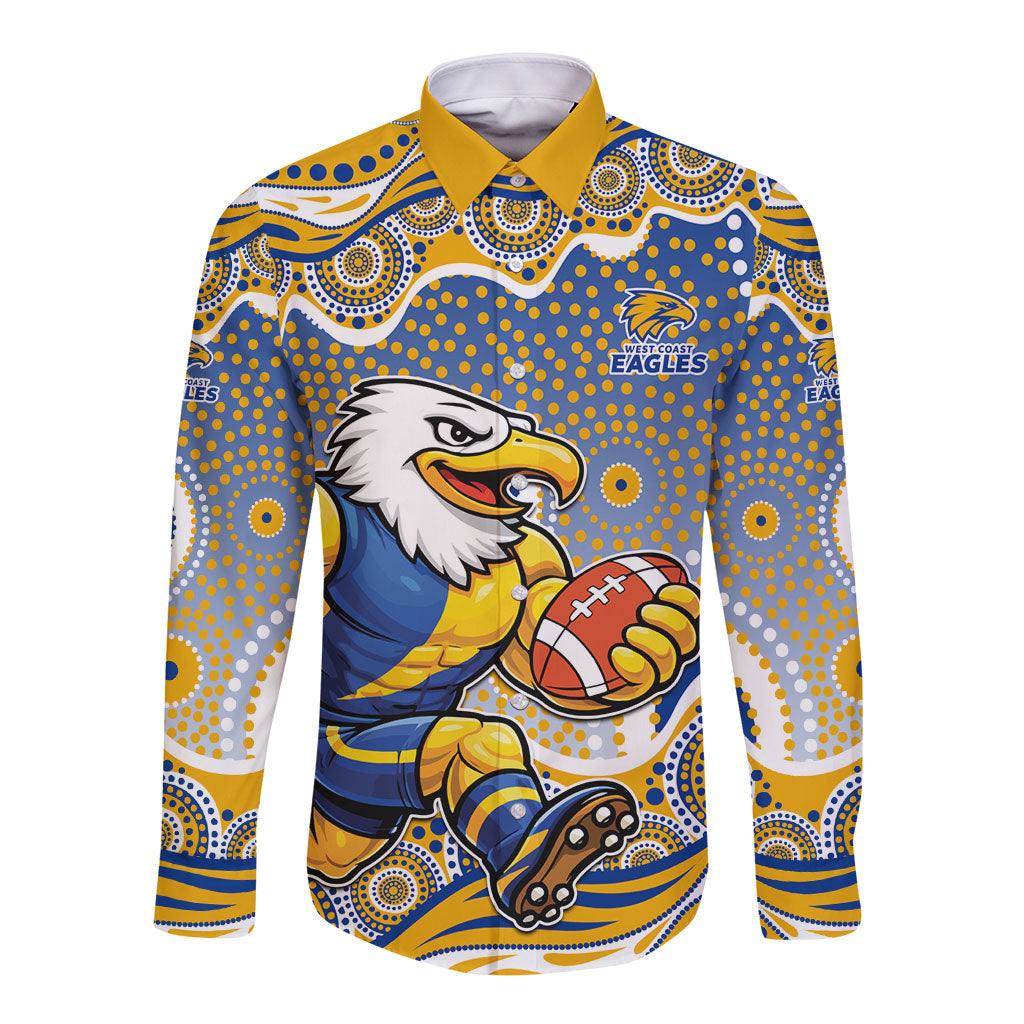 West Coast Eagles Long Sleeve Button Shirt Aboriginal Dot Pattern - Football Mascot Heritage Pride