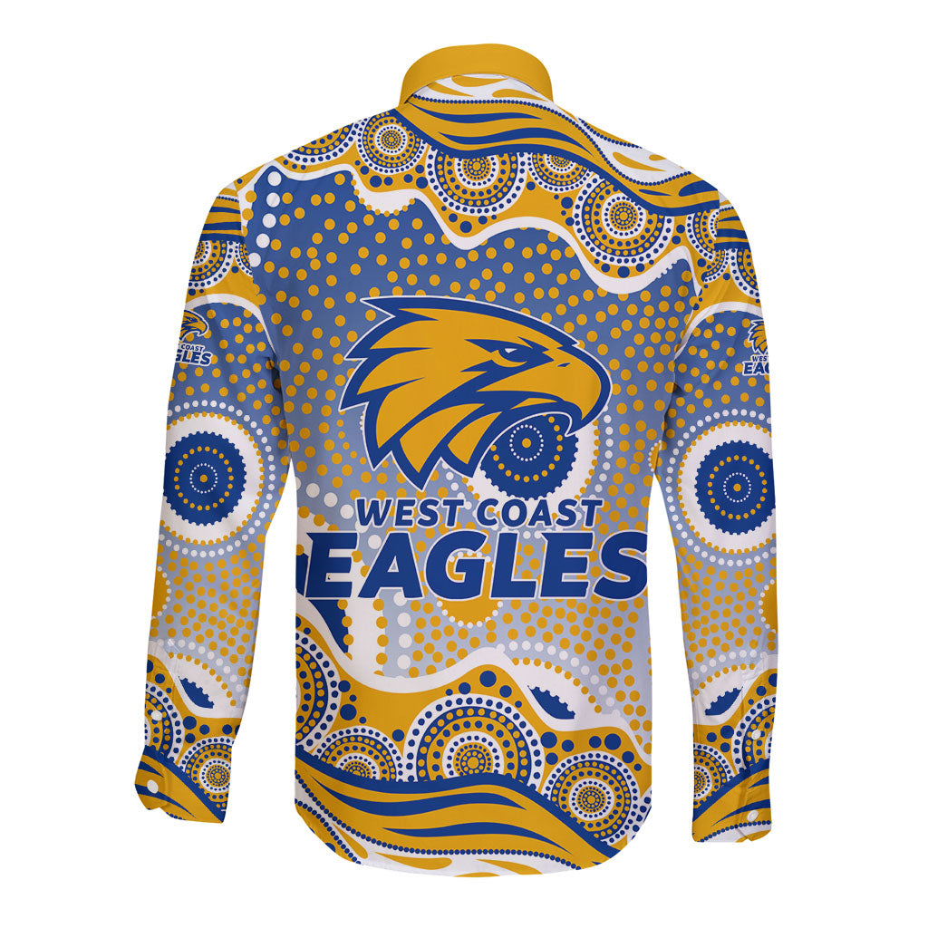 West Coast Eagles Long Sleeve Button Shirt Aboriginal Dot Pattern - Football Mascot Heritage Pride