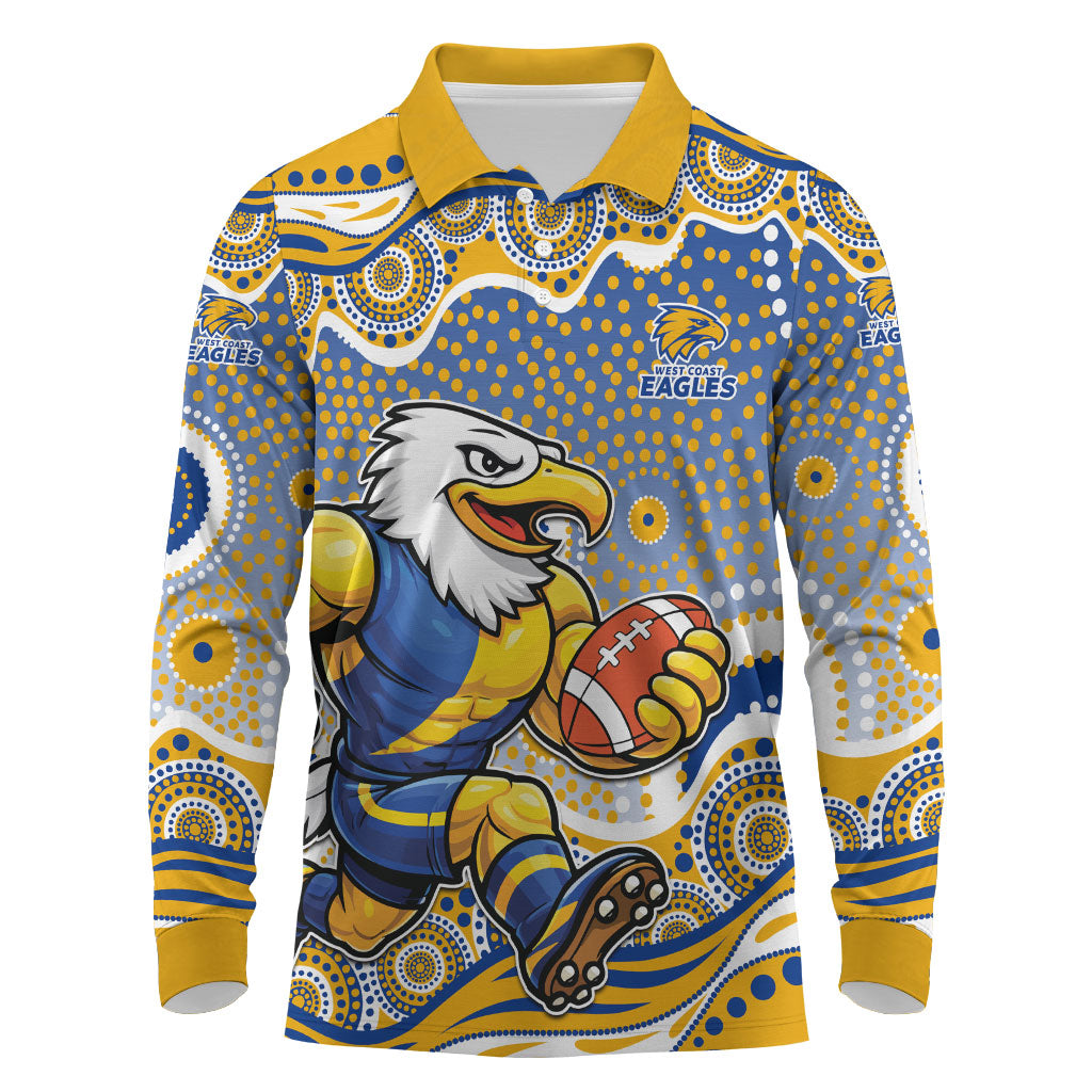 West Coast Eagles Long Sleeve Polo Shirt Aboriginal Dot Pattern - Football Mascot Heritage Pride
