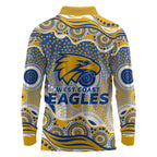 West Coast Eagles Long Sleeve Polo Shirt Aboriginal Dot Pattern - Football Mascot Heritage Pride