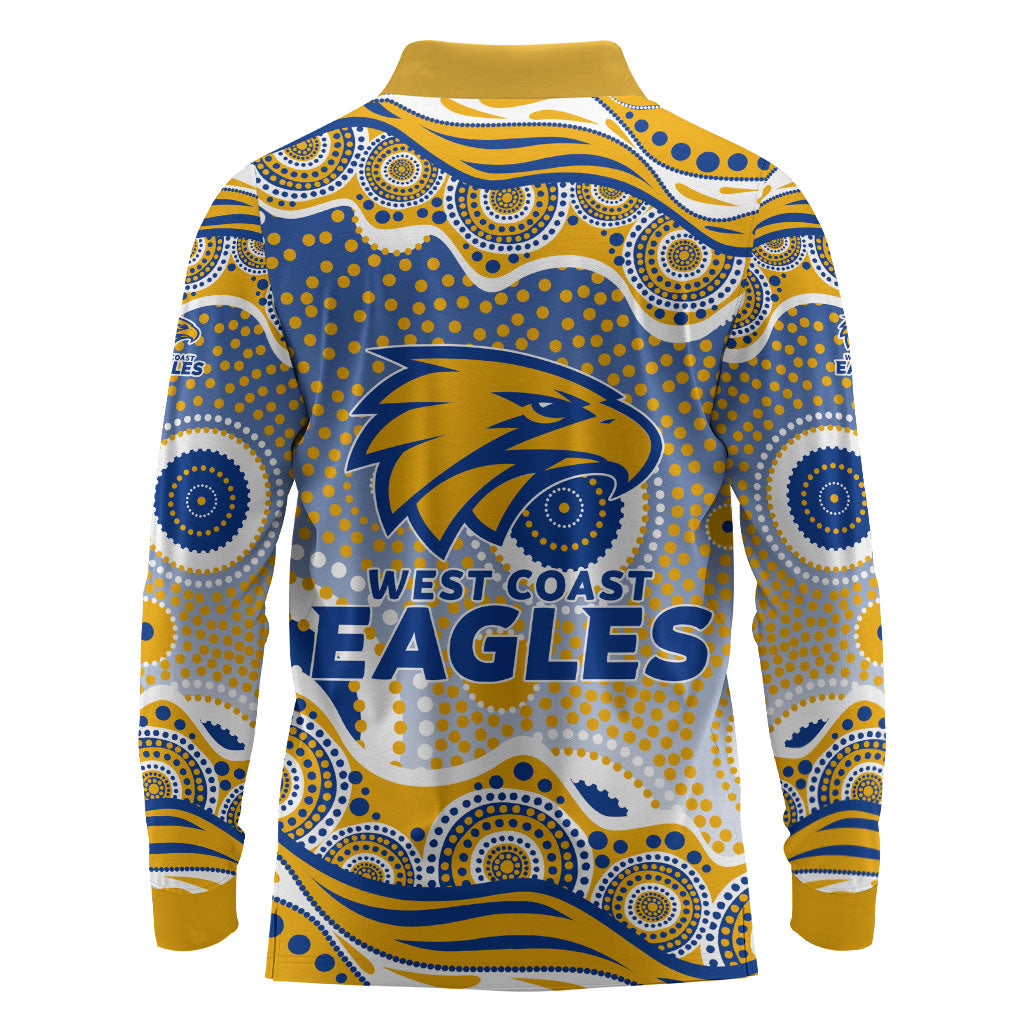 West Coast Eagles Long Sleeve Polo Shirt Aboriginal Dot Pattern - Football Mascot Heritage Pride
