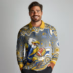 West Coast Eagles Long Sleeve Polo Shirt Aboriginal Dot Pattern - Football Mascot Heritage Pride