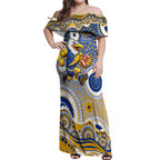 West Coast Eagles Off Shoulder Maxi Dress Aboriginal Dot Pattern - Football Mascot Heritage Pride