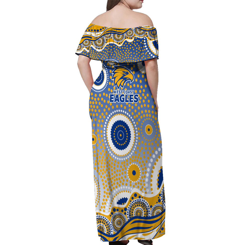 West Coast Eagles Off Shoulder Maxi Dress Aboriginal Dot Pattern - Football Mascot Heritage Pride