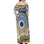 West Coast Eagles Off Shoulder Maxi Dress Aboriginal Dot Pattern - Football Mascot Heritage Pride