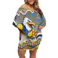 West Coast Eagles Off Shoulder Short Dress Aboriginal Dot Pattern - Football Mascot Heritage Pride