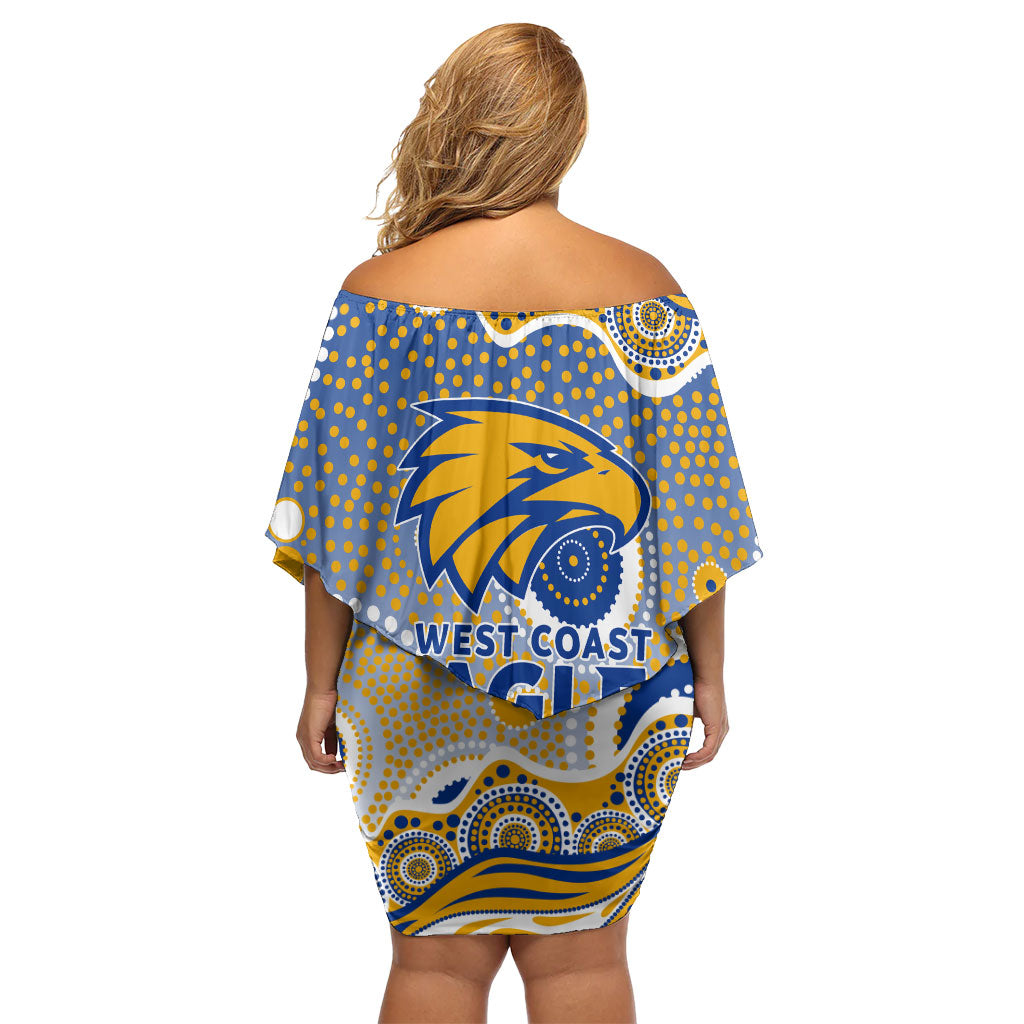 West Coast Eagles Off Shoulder Short Dress Aboriginal Dot Pattern - Football Mascot Heritage Pride